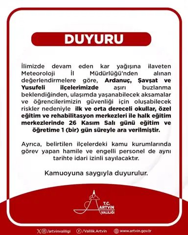Doğu Karadeniz'de Okullar Kar Nedeniyle Kapandı